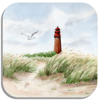 Untersetzer Glasuntersetzer 9,5 x 9,5 cm  Aquarell Maritim Kunst Druck Kunstdruck Ostsee Heiligenhafen Insel Fehmarn - Leuchtturm Flügger - FEH1
