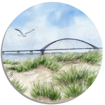 Untersetzer Glasuntersetzer rund 9,5 cm Aquarell Maritim Kunst Druck Kunstdruck Nordsee Insel Borkum Neuer Leuchtturm Strand Meer Dünen  Aquarell Maritim Kunst Druck Kunstdruck Ostsee Heiligenhafen Insel Fehmarn - Fahmarnsundbrücke  - FEH2