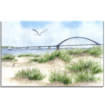 Leinwand 30 x 20 cm Keilrahmen Canvas-Leinen  Aquarell Maritim Kunst Druck Kunstdruck Ostsee Fehmarn - Fahmarnsundbrücke  - FEH2