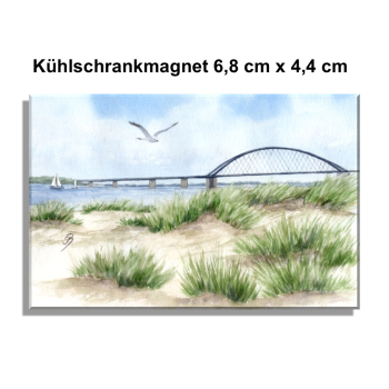 Kühlschrankmagnet  Aquarell Maritim Kunst Druck Kunstdruck Ostsee Heiligenhafen Insel Fehmarn - Fahmarnsundbrücke  - FEH2