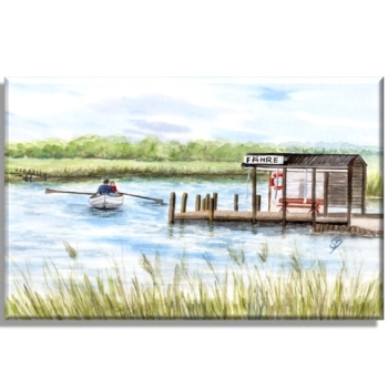 Leinwand 30 x 20 cm Keilrahmen Canvas-Leinen Aquarell Maritim Kunst Druck Kunstdruck Ostsee Fähre Moritzdorf Rügen