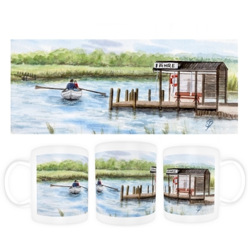 Tasse Becher Kaffeebecher Aquarell Maritim Kunst Druck Kunstdruck Ostsee Fähre Moritzdorf Rügen