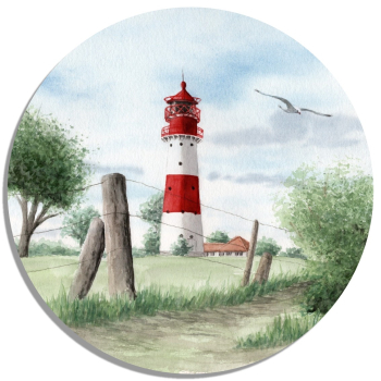 Untersetzer Glasuntersetzer rund 9,5 cm   Aquarell Maritim Kunst Druck Kunstdruck Ostsee Leuchtturm Falshöft Schleimünde Schlei Kappeln