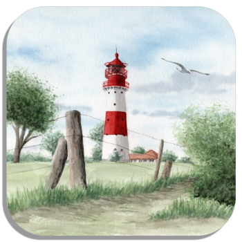 Untersetzer Glasuntersetzer 9,5 x 9,5 cm  Aquarell Maritim Kunst Druck Kunstdruck Ostsee Leuchtturm Falshöft Schleimünde Schlei Kappeln