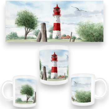 Tasse Becher Kaffeebecher Aquarell Maritim Kunst Druck Kunstdruck Ostsee Leuchtturm Maasholm Schleimünde Schlei Kappeln