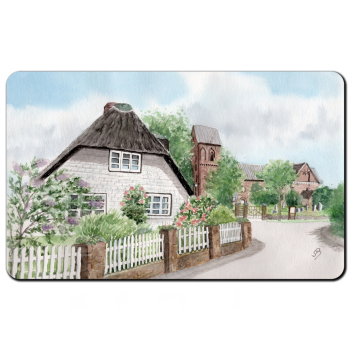 Frühstücksbrettchen Brettchen Aquarell Maritim Kunst Druck Kunstdruck Nordsee Insel Föhr Kirche Nieblum - Föhr3