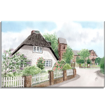 Leinwand 30 x 20 cm Keilrahmen Canvas-Leinen Aquarell Maritim Kunst Druck Kunstdruck Nordsee Insel Föhr Kirche Nieblum - Föhr3
