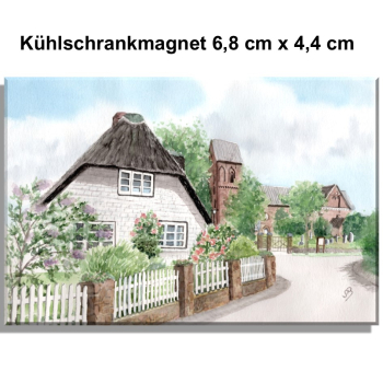 Kühlschrankmagnet Aquarell Maritim Kunst Druck Kunstdruck Nordsee Insel Föhr Kirche Nieblum - Föhr3