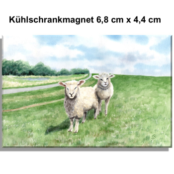 Kühlschrankmagnet  Aquarell Maritim Kunst Druck Kunstdruck Nordsee Ostsee Schafe Schaf Deich Ostfriesland Deichschafe