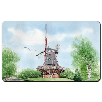 Frühstücksbrettchen Brettchen Aquarell Maritim Kunst Druck Kunstdruck Nordsee Föhr Mühle