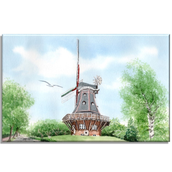Leinwand 30 x 20 cm Keilrahmen Canvas-Leinen Aquarell Maritim Kunst Druck Kunstdruck Nordsee Föhr Mühle