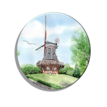 Kühlschrankmagnet m. Flaschenöffner Aquarell Maritim Kunst Druck Kunstdruck Nordsee Föhr Mühle