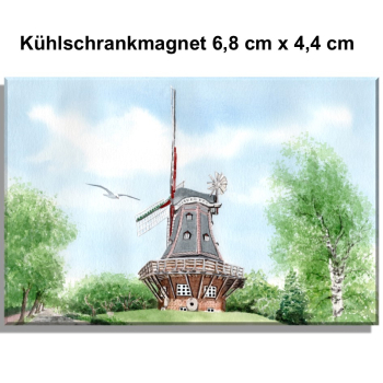 Kühlschrankmagnet Aquarell Maritim Kunst Druck Kunstdruck Nordsee Föhr Mühle