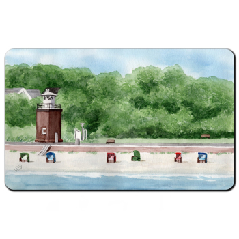 Frühstücksbrettchen Brettchen Aquarell Maritim Kunst Druck Kunstdruck Nordsee Föhr  Leuchtturm Strandkorb Strand Meer