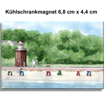Kühlschrankmagnet Aquarell Maritim Kunst Druck Kunstdruck Nordsee Föhr Leuchtturm Strandkorb Strand Meer