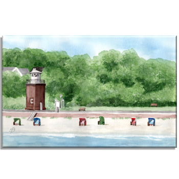 Leinwand 30 x 20 cm Keilrahmen Canvas-Leinen Aquarell Maritim Kunst Druck Kunstdruck Nordsee Föhr Leuchtturm Strandkorb Strand Meer