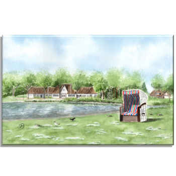 Leinwand 30 x 20 cm Keilrahmen Canvas-Leinen Aquarell Maritim Kunst Druck Kunstdruck Nordsee Insel Föhr Kirche Nieblum - Föhr3