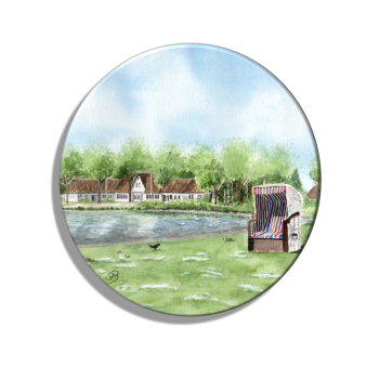 Kühlschrankmagnet m. Flaschenöffner Aquarell Maritim Kunst Druck Kunstdruck Nordsee Insel Föhr Kirche Nieblum - Föhr3