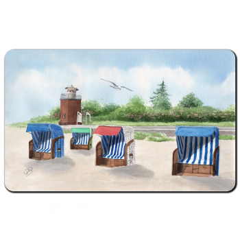 Frühstücksbrettchen Brettchen Aquarell Maritim Kunst Druck Kunstdruck Nordsee Föhr  Leuchtturm Strandkorb Strand Meer