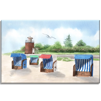 Leinwand 30 x 20 cm Keilrahmen Canvas-Leinen Aquarell Maritim Kunst Druck Kunstdruck Nordsee Föhr Leuchtturm Strandkorb Strand Meer