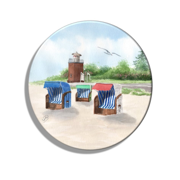 Fridge magnet with bottle opener Watercolor Maritime Art Print North Sea Föhr Lighthouse Beach Chair Ocean