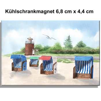 Kühlschrankmagnet Aquarell Maritim Kunst Druck Kunstdruck Nordsee Föhr Leuchtturm Strandkorb Strand Meer