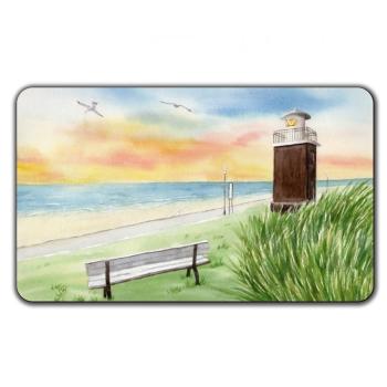 Frühstücksbrettchen Brettchen Aquarell Maritim Kunst Druck Kunstdruck Nordsee Föhr  Leuchtturm Strandkorb Strand Meer