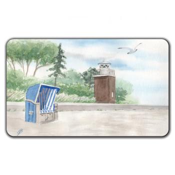 Frühstücksbrettchen Brettchen Aquarell Maritim Kunst Druck Kunstdruck Nordsee Föhr  Leuchtturm Strandkorb Strand Meer