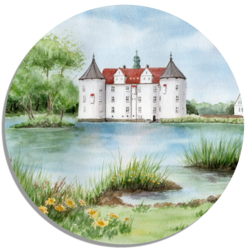 Coasters glass coasters 9,5 x  9,5 cm Watercolor Maritime Art Print Baltic Sea - Glücksburg Castle, Flensburg