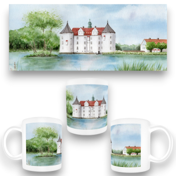 Cup Coffee Cup Mug Watercolor Maritime Art Print Baltic Sea - Glücksburg Castle, Flensburg