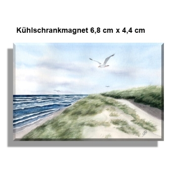 Kühlschrankmagnet  Aquarell Maritim Kunst Druck Kunstdruck Dänemark Nordsee Ostsee Düne Meer Möwe Strand