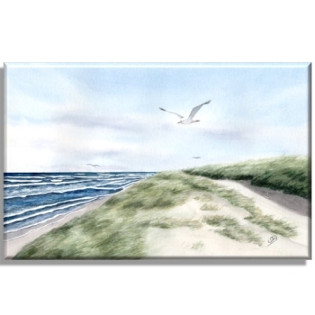 Leinwand 30 x 20 cm Keilrahmen Canvas-Leinen  Aquarell Maritim Kunst Druck Kunstdruck Dänemark Nordsee Ostsee Düne Meer Möwe Strand