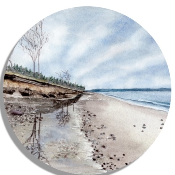 Untersetzer Glasuntersetzer rund 9,5 cm  Aquarell Maritim Kunst Druck Kunstdruck Ostsee  Strand Meer Dünen Ostseestrand
