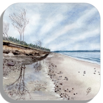 Untersetzer Glasuntersetzer 9,5 x 9,5 cm  Aquarell Maritim Kunst Druck Kunstdruck Ostsee  Strand Meer Dünen Ostseestrand