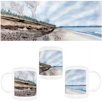 Tasse Becher Kaffeebecher  Aquarell Maritim Kunst Druck Kunstdruck Ostsee  Strand Meer Dünen Ostseestrand