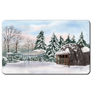Frühstücksbrettchen Brettchen Aquarell Maritim Kunst Druck Kunstdruck Konzertpavillon in Graal-Müritz im Winter - GM12