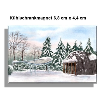Kühlschrankmagnet  Aquarell Maritim Kunst Druck Kunstdruck Konzertpavillon in Graal-Müritz im Winter - GM12