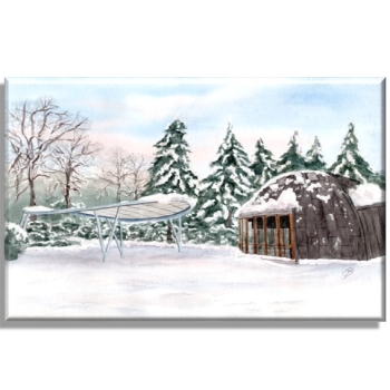 Leinwand 30 x 20 cm Keilrahmen Canvas-Leinen  Aquarell Maritim Kunst Druck Kunstdruck Konzertpavillon in Graal-Müritz im Winter - GM12