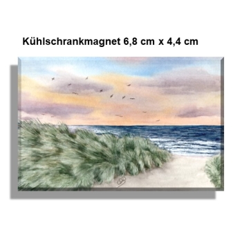 Kühlschrankmagnet  Aquarell Maritim Kunst Druck Kunstdruck Dänemark Nordsee Ostsee Düne Meer Möwe Strand