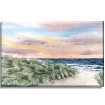 Leinwand 30 x 20 cm Keilrahmen Canvas-Leinen  Aquarell Maritim Kunst Druck Kunstdruck Dänemark Nordsee Ostsee Düne Meer Möwe Strand