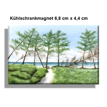 Kühlschrankmagnet Strandweg  Aquarell Maritim Kunst Druck Kunstdruck Dänemark Nordsee Ostsee Dünen Meer Strand Sylt