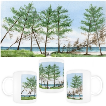Tasse Becher Kaffeebecher Strandweg  Aquarell Maritim Kunst Druck Kunstdruck Dänemark Nordsee Ostsee Dünen Meer Strand Sylt
