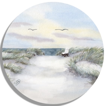 Coasters glass coasters 9,5 x  9,5 cm Way to the Beach Watercolor Maritime Art Print  Baltic Sea  Beach Dunes Beach path with bench in winter - GM4