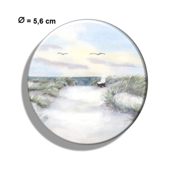 Fridge magnet with bottle opener Way to the Beach Watercolor Maritime Art Print  Baltic Sea  Beach Dunes Beach path with bench in winter - GM4