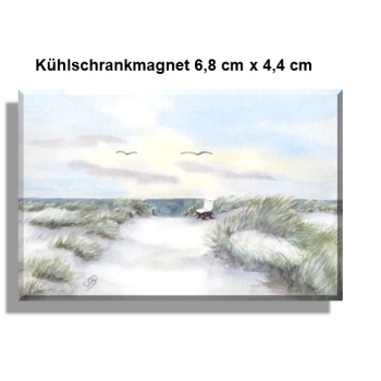 Fridge magnet  Way to the Beach Watercolor Maritime Art Print  Baltic Sea  Beach Dunes Beach path with bench in winter - GM4