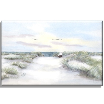 Stretcher frame canvas 30 x 20 cm linen Way to the Beach  Watercolor Maritime Art Print Baltic Sea  Beach Dunes Beach path with bench in winter - GM4