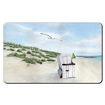 Frühstücksbrettchen Brettchen Folienmagnet  Aquarell Maritim Kunst Druck Kunstdruck Dänemark Nordsee Ostsee Strandkorb Düne Dünen Sylt Meer Möwe Strand