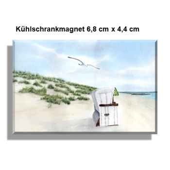 Kühlschrankmagnet Aquarell Maritim Kunst Druck Kunstdruck Dänemark Nordsee Ostsee Strandkorb Düne Dünen Sylt Meer Möwe Strand