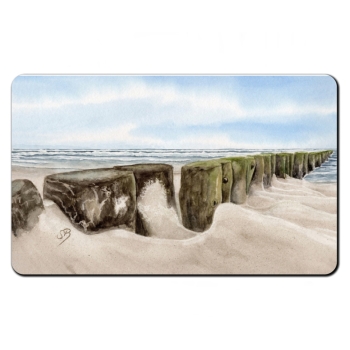 Frühstücksbrettchen Brettchen Aquarell Kunst Druck Maritim Dänemark Wellenbrecher Nordsee Ostsee Düne Dünen Meer Möwe Möwen Strand