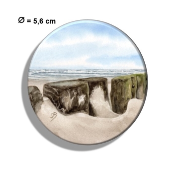 Kühlschrankmagnet m. Flaschenöffner Aquarell Maritim Kunst Druck Dänemark Wellenbrecher Nordsee Ostsee Düne Dünen Meer Möwe Möwen Strand